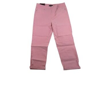 Mario Serrani Italy Pink Pinstripe Comfort Stretch Cuff Capri Pants Womens M